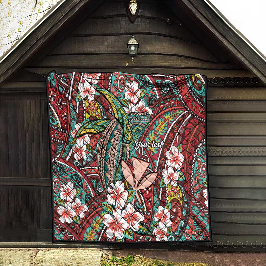 Personalised Hawaii Tribal Humpback Whale Quilt Ulaula Hibiscus Seamless Pattern LT9 - Polynesian Pride