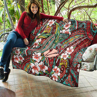 Personalised Hawaii Tribal Humpback Whale Quilt Ulaula Hibiscus Seamless Pattern LT9 - Polynesian Pride