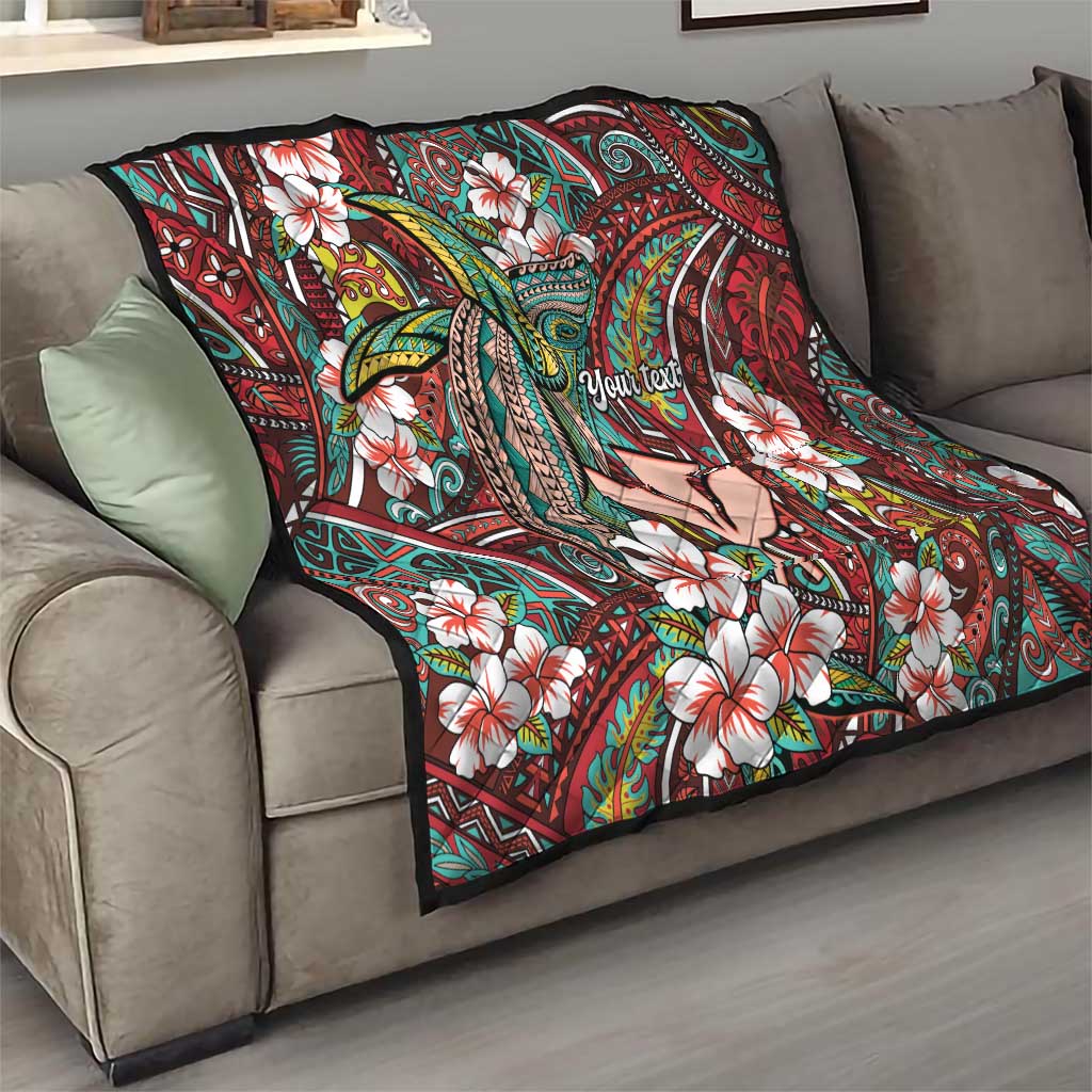 Personalised Hawaii Tribal Humpback Whale Quilt Ulaula Hibiscus Seamless Pattern LT9 - Polynesian Pride