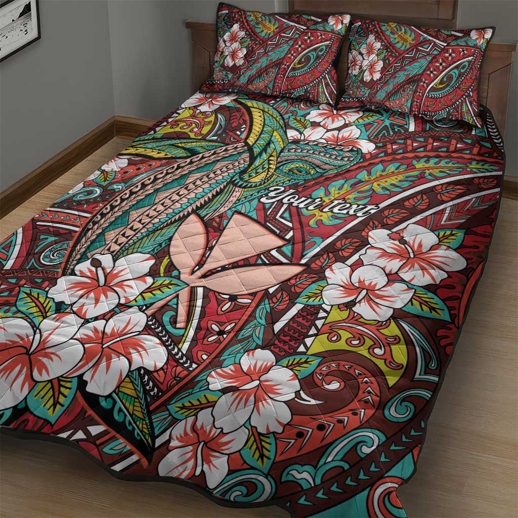 Personalised Hawaii Tribal Humpback Whale Quilt Bed Set Ulaula Hibiscus Seamless Pattern LT9 - Polynesian Pride
