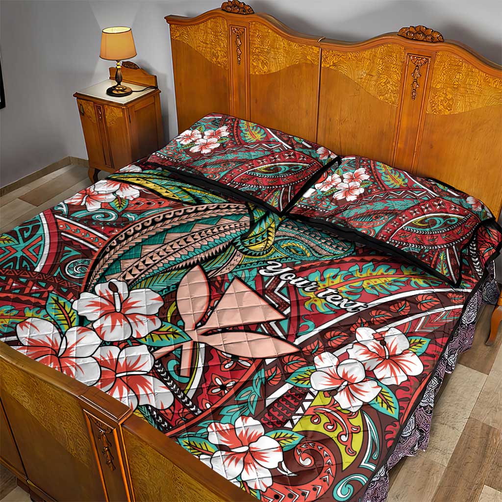 Personalised Hawaii Tribal Humpback Whale Quilt Bed Set Ulaula Hibiscus Seamless Pattern LT9 - Polynesian Pride