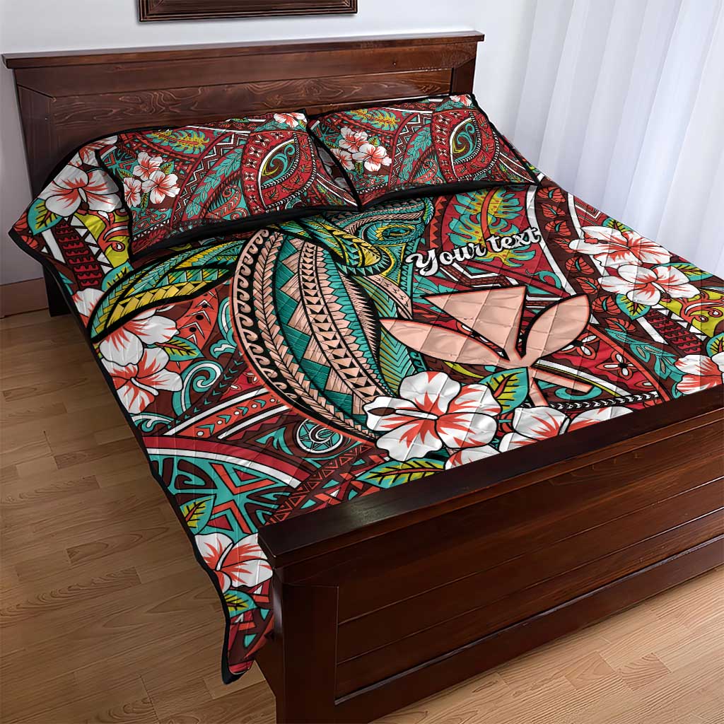 Personalised Hawaii Tribal Humpback Whale Quilt Bed Set Ulaula Hibiscus Seamless Pattern LT9 - Polynesian Pride