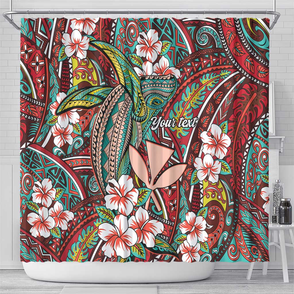 Personalised Hawaii Tribal Humpback Whale Shower Curtain Ulaula Hibiscus Seamless Pattern LT9 - Polynesian Pride