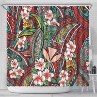 Personalised Hawaii Tribal Humpback Whale Shower Curtain Ulaula Hibiscus Seamless Pattern LT9 - Polynesian Pride
