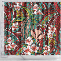 Personalised Hawaii Tribal Humpback Whale Shower Curtain Ulaula Hibiscus Seamless Pattern LT9 - Polynesian Pride