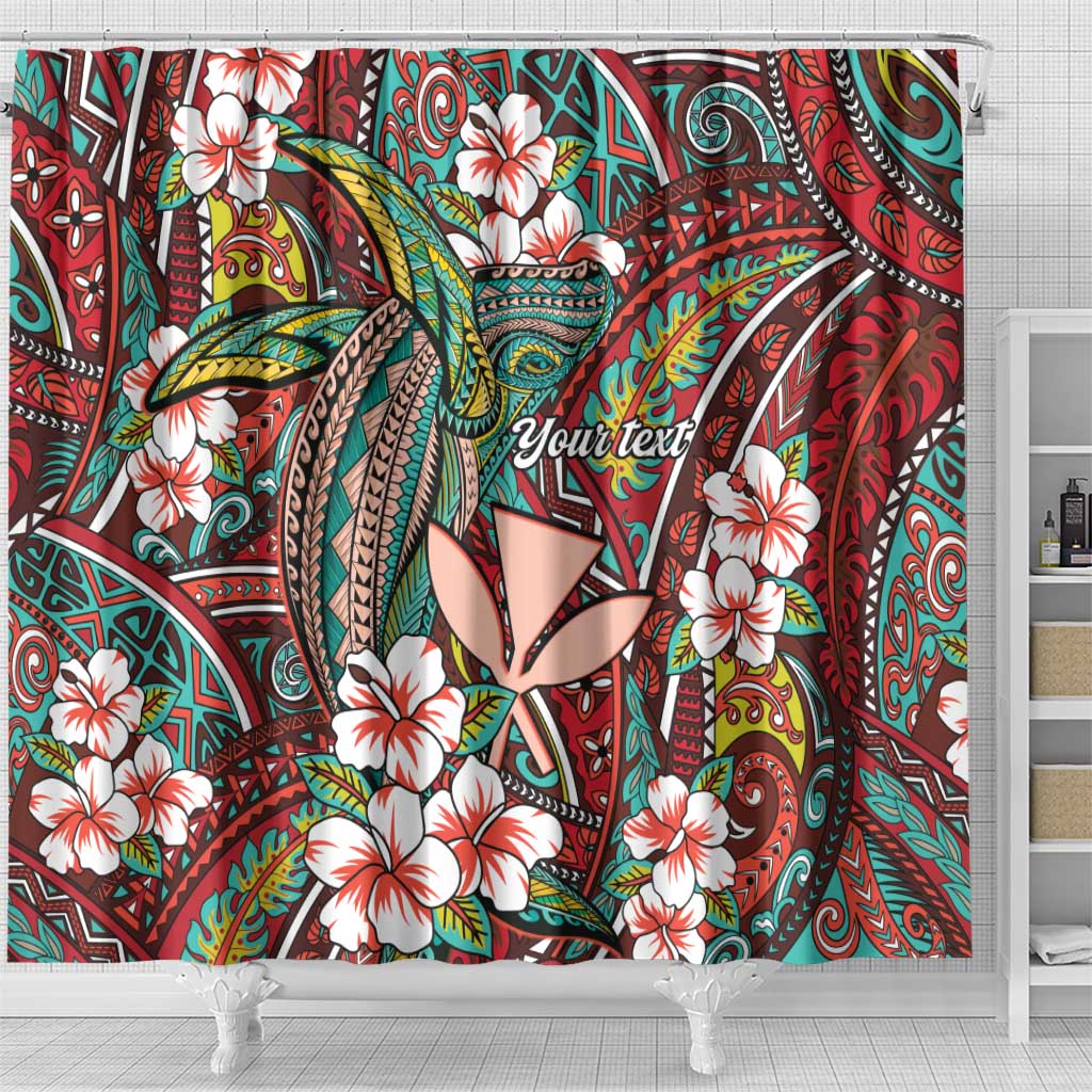 Personalised Hawaii Tribal Humpback Whale Shower Curtain Ulaula Hibiscus Seamless Pattern LT9 - Polynesian Pride