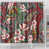 Personalised Hawaii Tribal Humpback Whale Shower Curtain Ulaula Hibiscus Seamless Pattern LT9 - Polynesian Pride