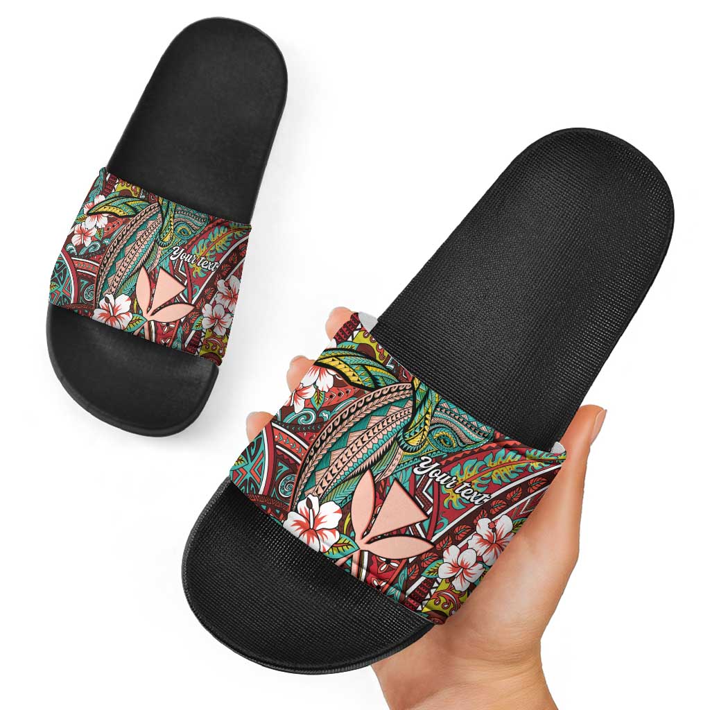 Personalised Hawaii Tribal Humpback Whale Slide Sandals Ulaula Hibiscus Seamless Pattern LT9 - Polynesian Pride