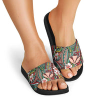 Personalised Hawaii Tribal Humpback Whale Slide Sandals Ulaula Hibiscus Seamless Pattern LT9 - Polynesian Pride