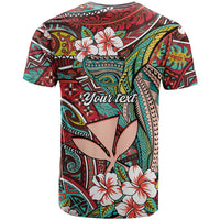 Personalised Hawaii Tribal Humpback Whale T Shirt Ulaula Hibiscus Seamless Pattern LT9 - Polynesian Pride