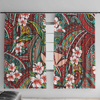 Personalised Hawaii Tribal Humpback Whale Window Curtain Ulaula Hibiscus Seamless Pattern LT9 With Hooks Red - Polynesian Pride