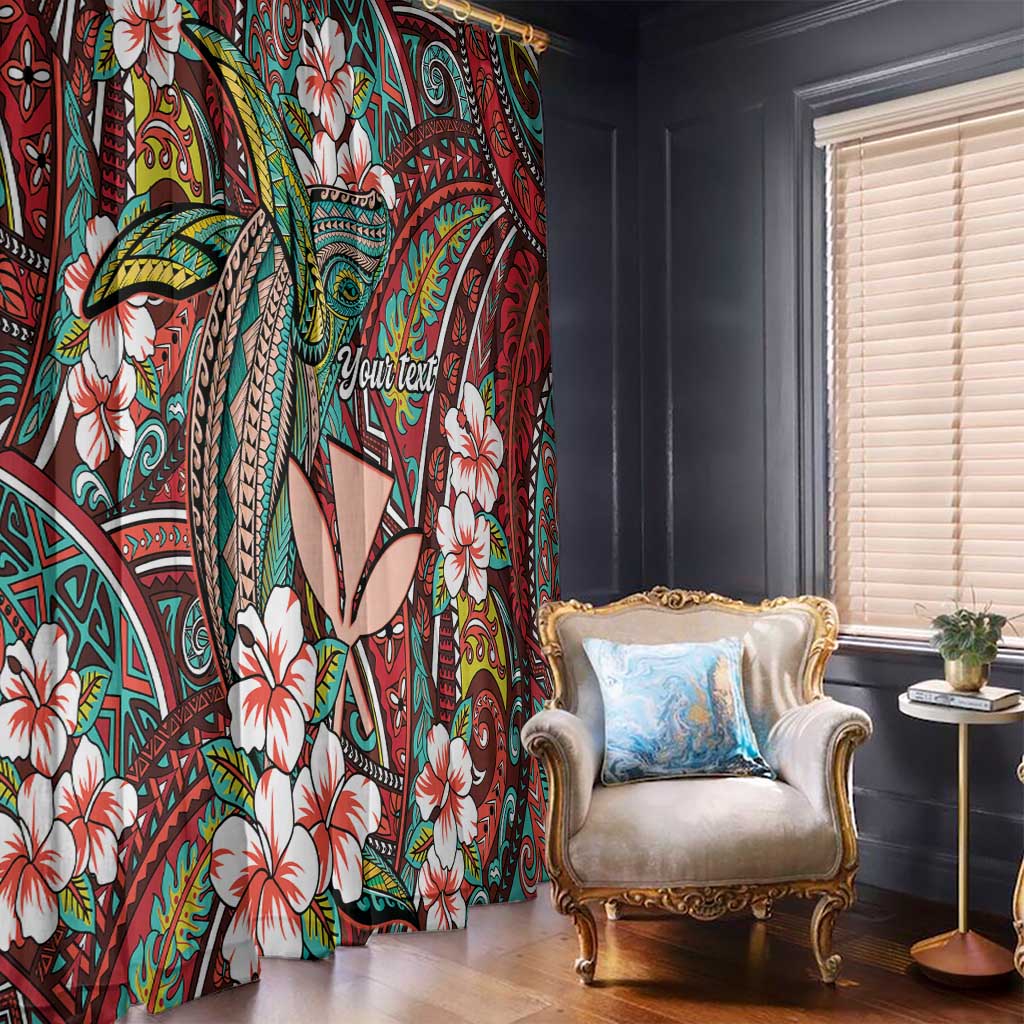 Personalised Hawaii Tribal Humpback Whale Window Curtain Ulaula Hibiscus Seamless Pattern LT9 - Polynesian Pride
