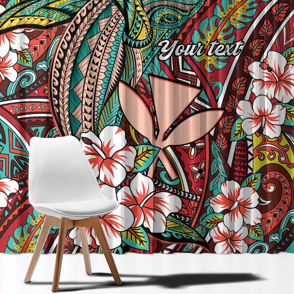 Personalised Hawaii Tribal Humpback Whale Window Curtain Ulaula Hibiscus Seamless Pattern LT9 - Polynesian Pride