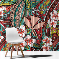 Personalised Hawaii Tribal Humpback Whale Window Curtain Ulaula Hibiscus Seamless Pattern LT9 - Polynesian Pride