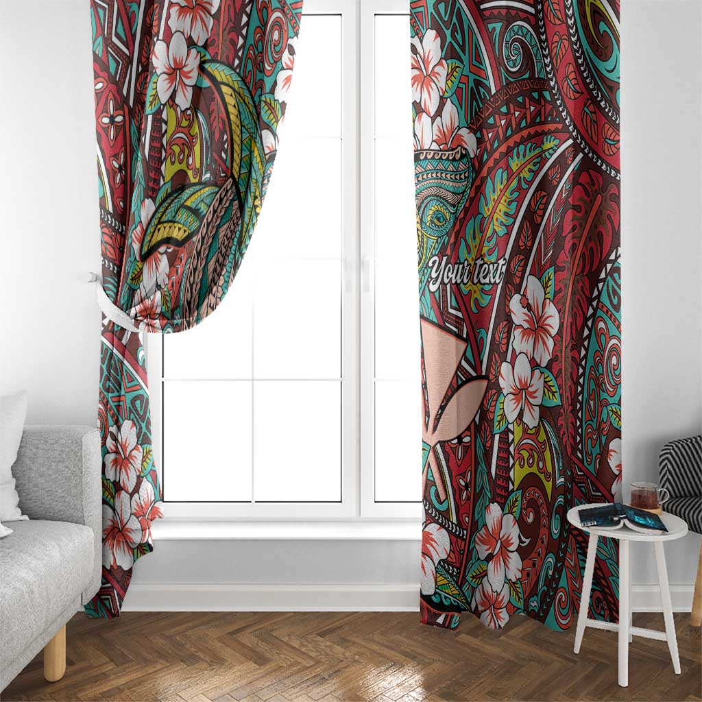 Personalised Hawaii Tribal Humpback Whale Window Curtain Ulaula Hibiscus Seamless Pattern LT9 - Polynesian Pride