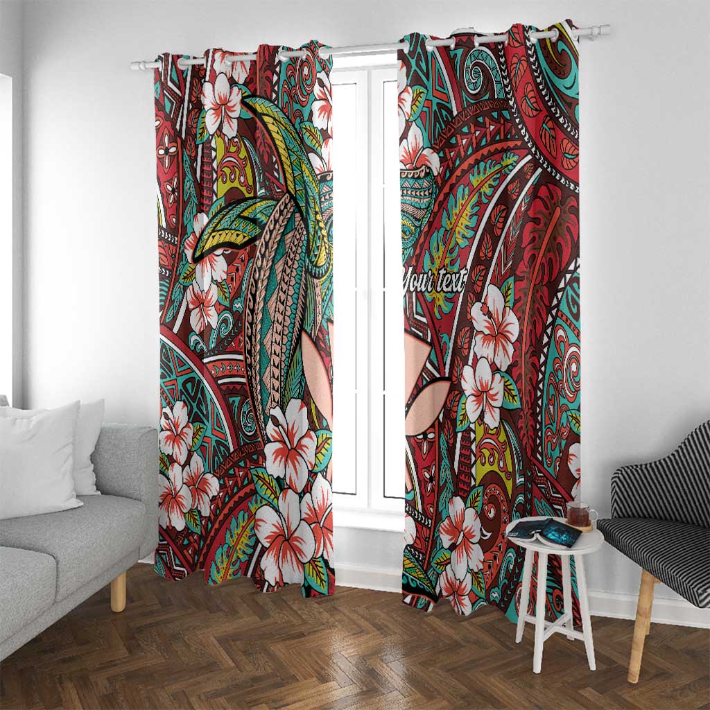 Personalised Hawaii Tribal Humpback Whale Window Curtain Ulaula Hibiscus Seamless Pattern LT9 With Grommets Red - Polynesian Pride