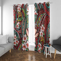 Personalised Hawaii Tribal Humpback Whale Window Curtain Ulaula Hibiscus Seamless Pattern LT9 With Grommets Red - Polynesian Pride