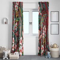 Personalised Hawaii Tribal Humpback Whale Window Curtain Ulaula Hibiscus Seamless Pattern LT9 - Polynesian Pride