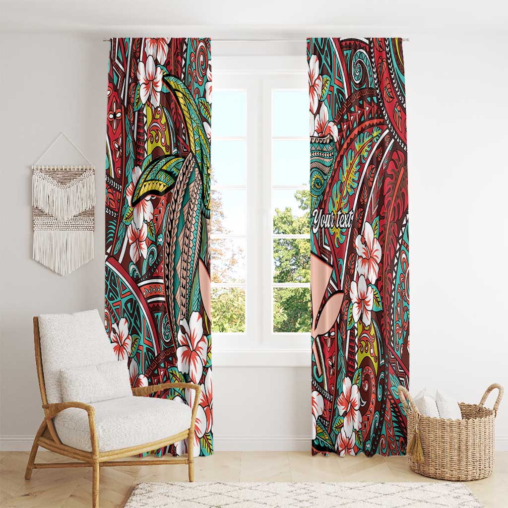 Personalised Hawaii Tribal Humpback Whale Window Curtain Ulaula Hibiscus Seamless Pattern LT9 - Polynesian Pride