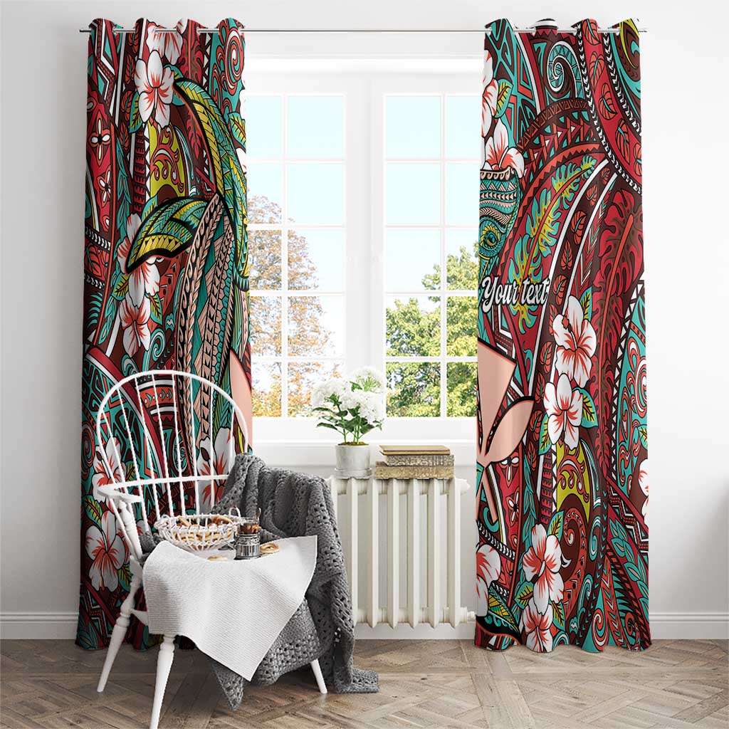 Personalised Hawaii Tribal Humpback Whale Window Curtain Ulaula Hibiscus Seamless Pattern LT9 - Polynesian Pride