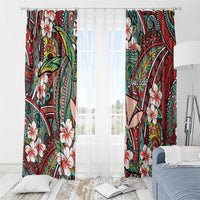 Personalised Hawaii Tribal Humpback Whale Window Curtain Ulaula Hibiscus Seamless Pattern LT9 - Polynesian Pride