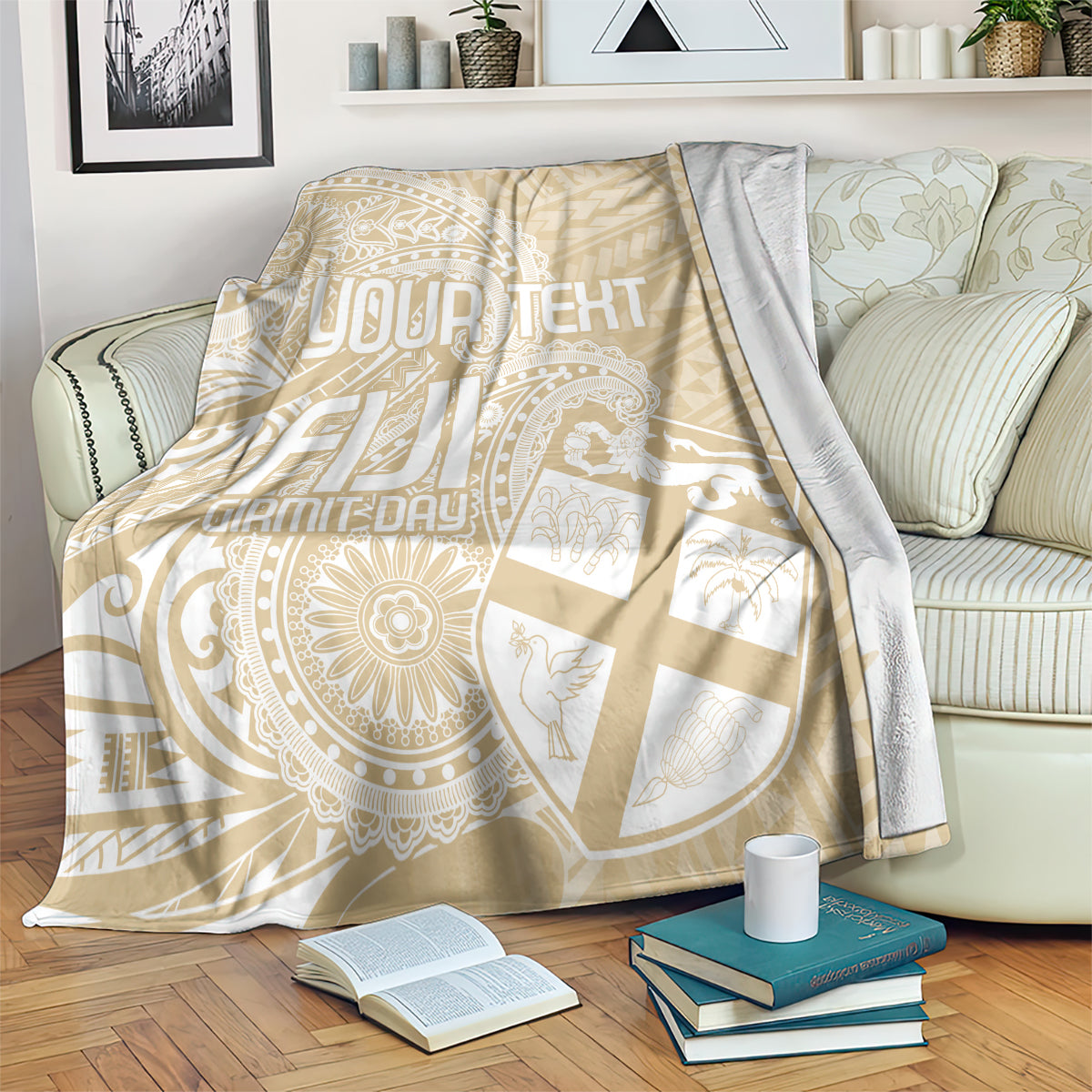 Custom Indo Fijians Blanket Fiji ke Hindustani Polyneisan Paisley Beige Style LT9 Beige - Polynesian Pride