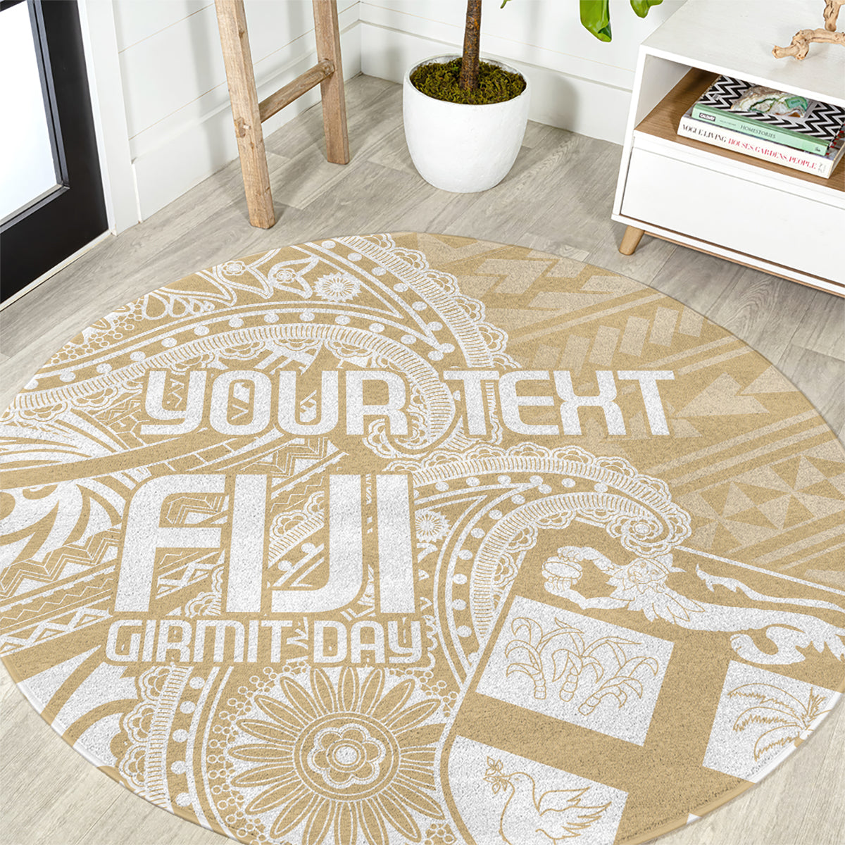 Custom Indo Fijians Round Carpet Fiji ke Hindustani Polyneisan Paisley Beige Style LT9 Beige - Polynesian Pride