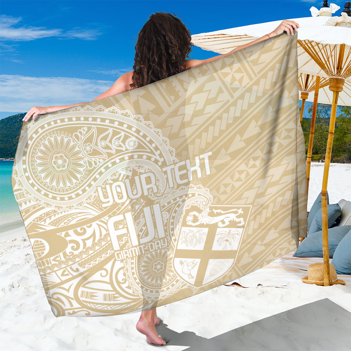 Custom Indo Fijians Sarong Fiji ke Hindustani Polyneisan Paisley Beige Style LT9 One Size 44 x 66 inches Beige - Polynesian Pride