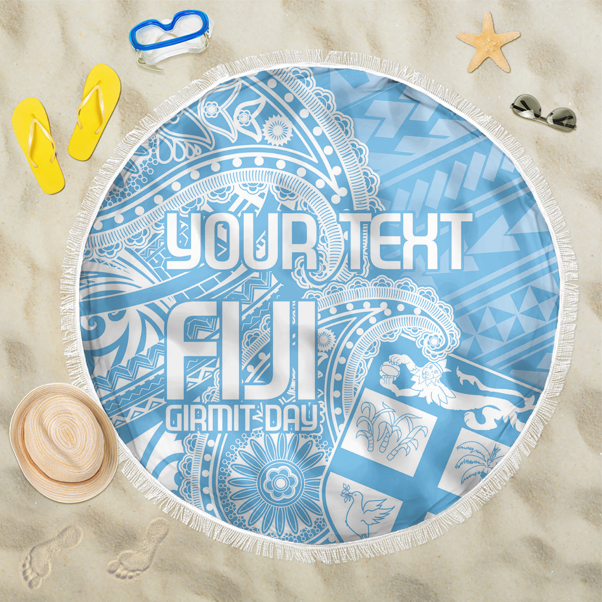 Custom Indo Fijians Beach Blanket Fiji ke Hindustani Polyneisan Paisley Blue Style LT9 One Size 150cm Blue - Polynesian Pride