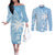 Custom Indo Fijians Couples Matching Off The Shoulder Long Sleeve Dress and Long Sleeve Button Shirt Fiji ke Hindustani Polyneisan Paisley Blue Style