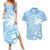 Custom Indo Fijians Couples Matching Summer Maxi Dress and Hawaiian Shirt Fiji ke Hindustani Polyneisan Paisley Blue Style