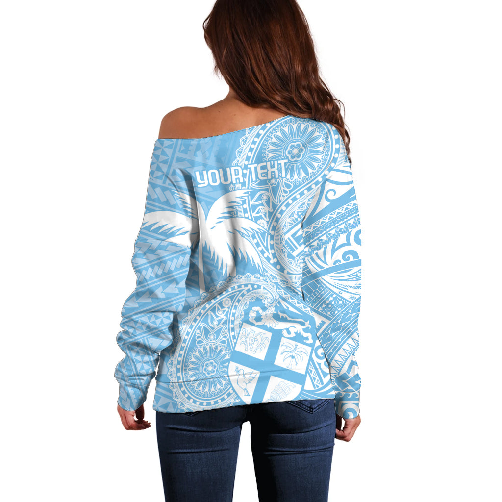 Custom Indo Fijians Off Shoulder Sweater Fiji ke Hindustani Polyneisan Paisley Blue Style LT9 - Polynesian Pride