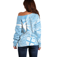 Custom Indo Fijians Off Shoulder Sweater Fiji ke Hindustani Polyneisan Paisley Blue Style LT9 - Polynesian Pride