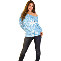 Custom Indo Fijians Off Shoulder Sweater Fiji ke Hindustani Polyneisan Paisley Blue Style LT9 - Polynesian Pride