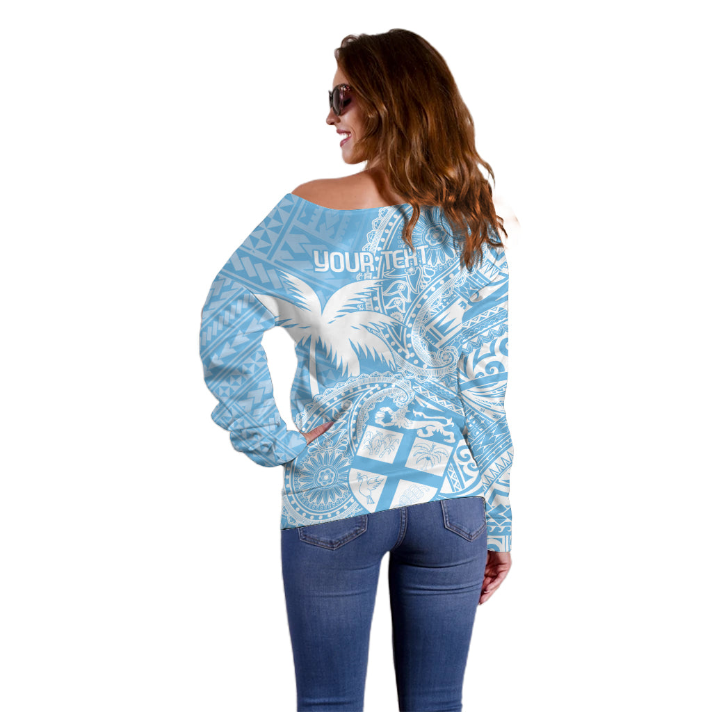 Custom Indo Fijians Off Shoulder Sweater Fiji ke Hindustani Polyneisan Paisley Blue Style LT9 - Polynesian Pride