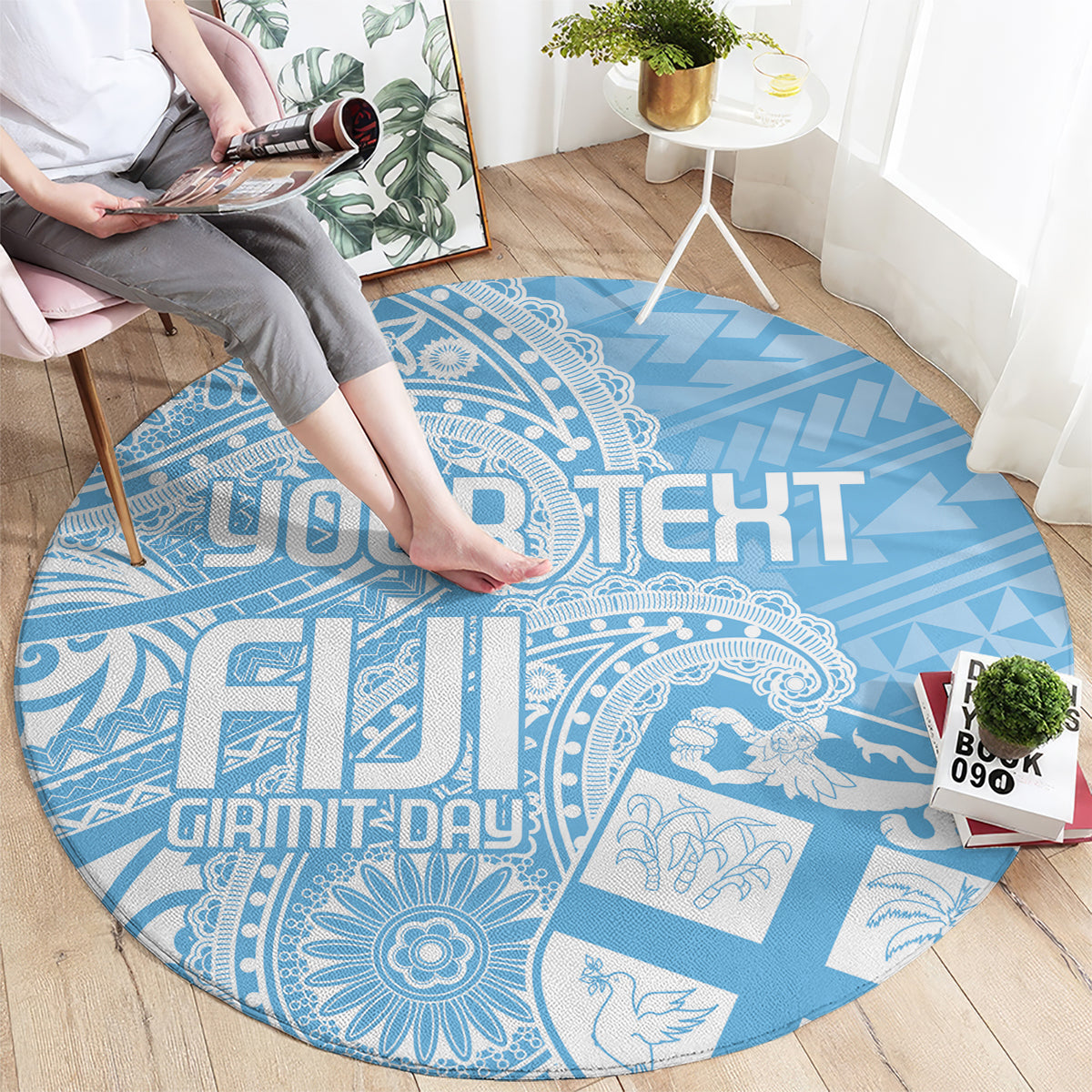 Custom Indo Fijians Round Carpet Fiji ke Hindustani Polyneisan Paisley Blue Style LT9 - Polynesian Pride