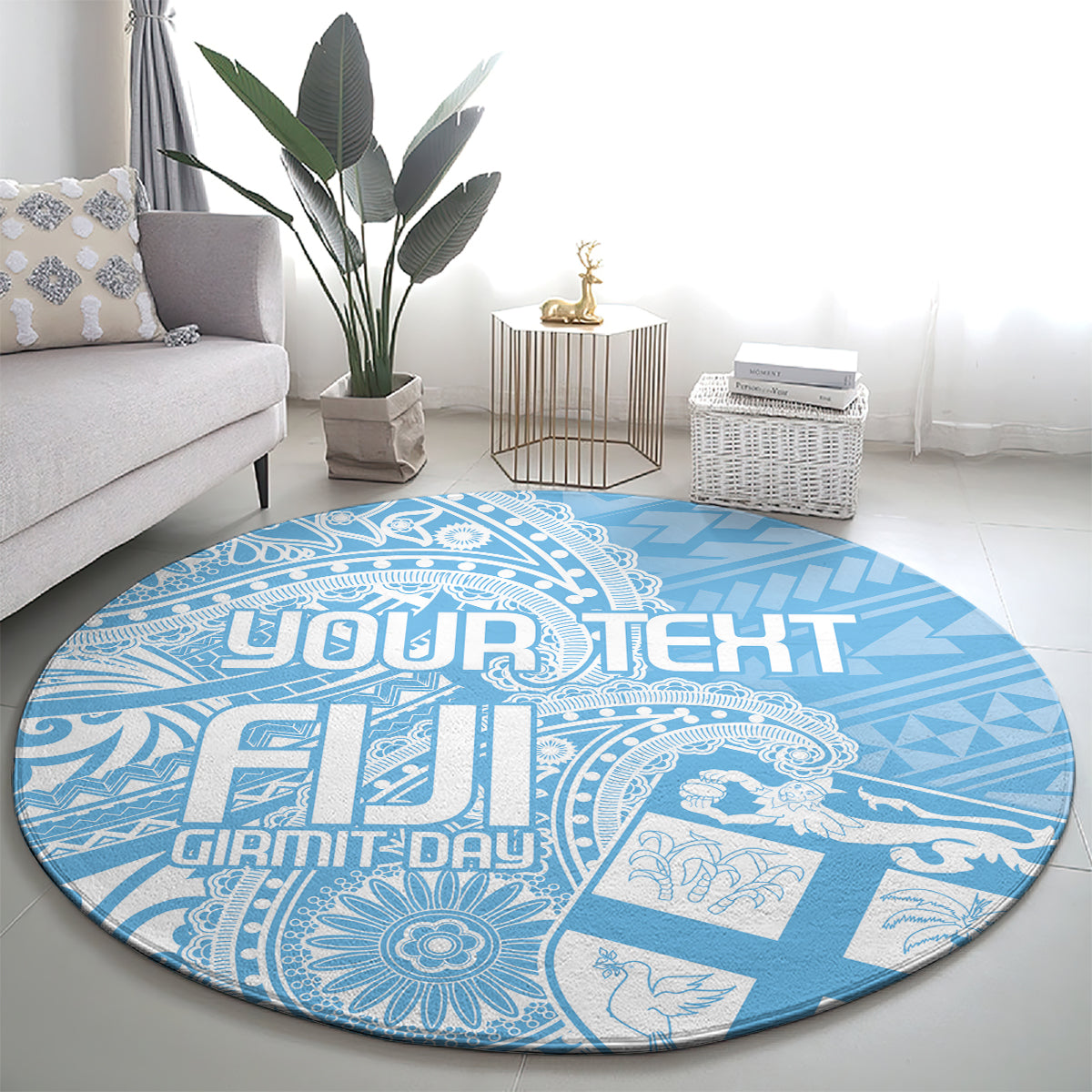 Custom Indo Fijians Round Carpet Fiji ke Hindustani Polyneisan Paisley Blue Style LT9 - Polynesian Pride