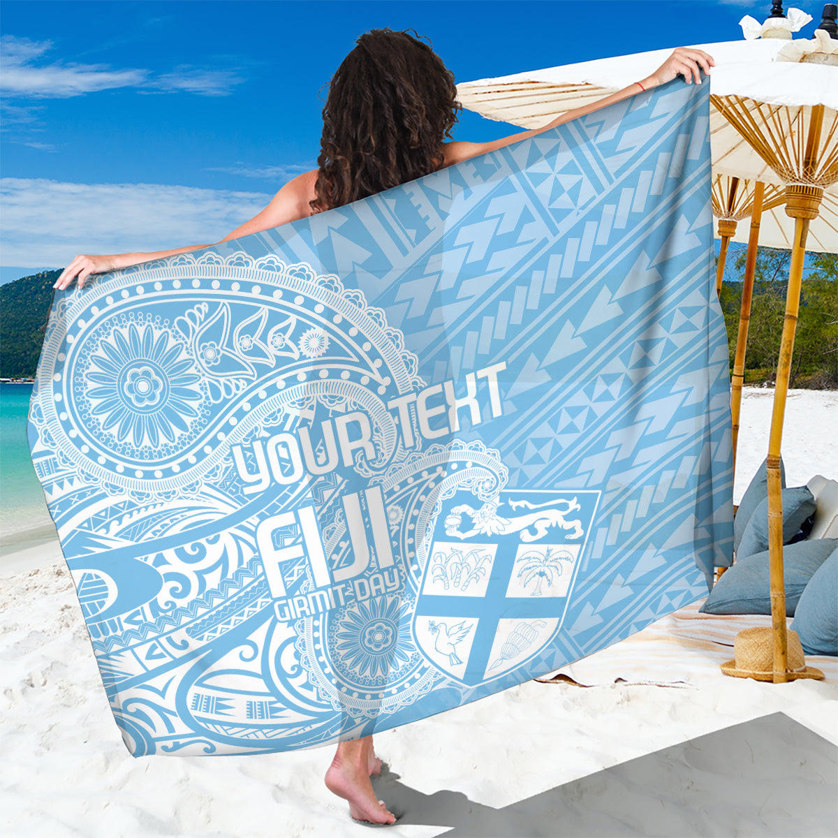 Custom Indo Fijians Sarong Fiji ke Hindustani Polyneisan Paisley Blue Style LT9 One Size 44 x 66 inches Blue - Polynesian Pride