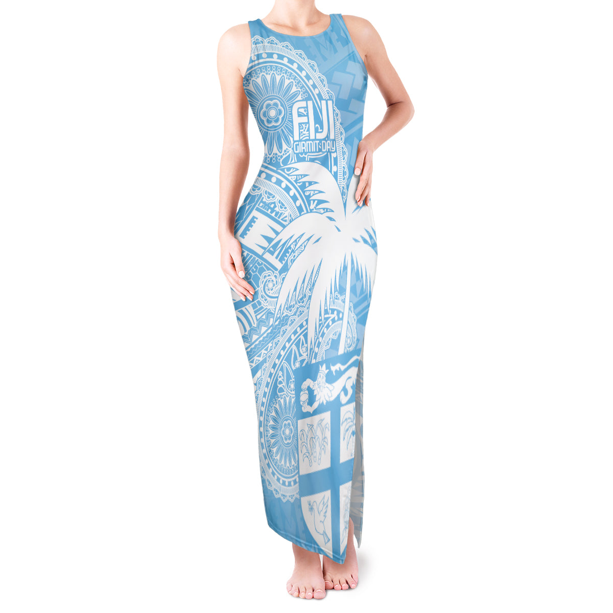 Custom Indo Fijians Tank Maxi Dress Fiji ke Hindustani Polyneisan Paisley Blue Style