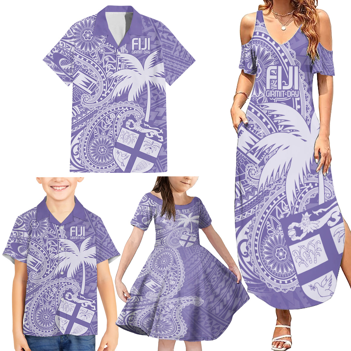 Custom Indo Fijians Family Matching Summer Maxi Dress and Hawaiian Shirt Fiji ke Hindustani Polyneisan Paisley Purple Style