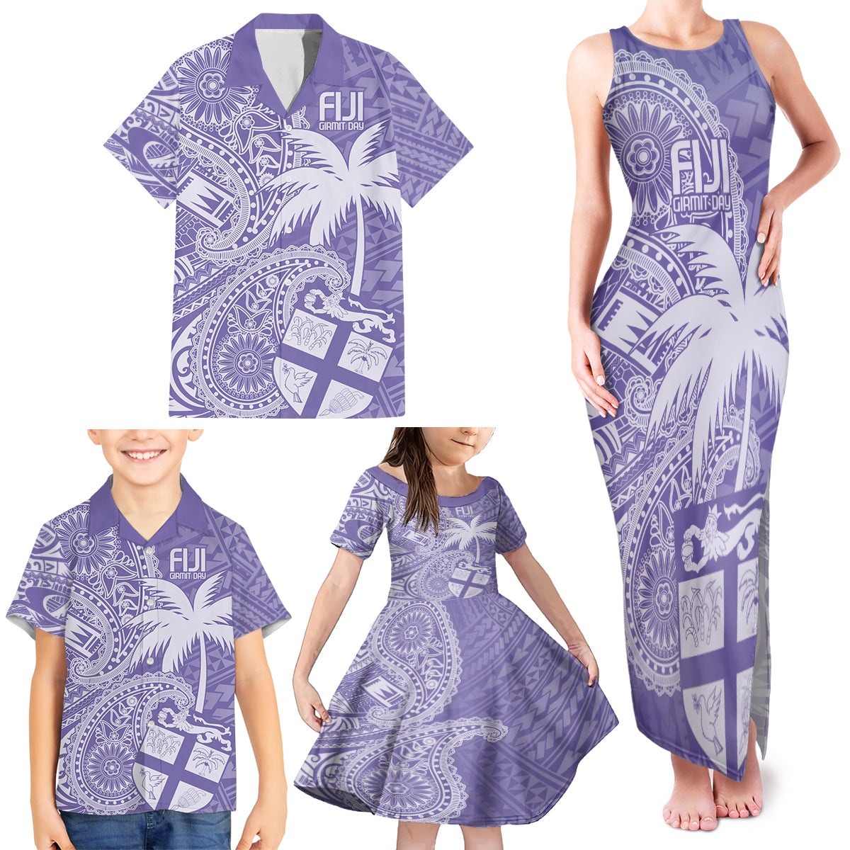 Custom Indo Fijians Family Matching Tank Maxi Dress and Hawaiian Shirt Fiji ke Hindustani Polyneisan Paisley Purple Style