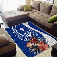Blue Guam Hafa Adai Area Rug Tropical Flowers with Polynesian Pattern LT9 - Polynesian Pride