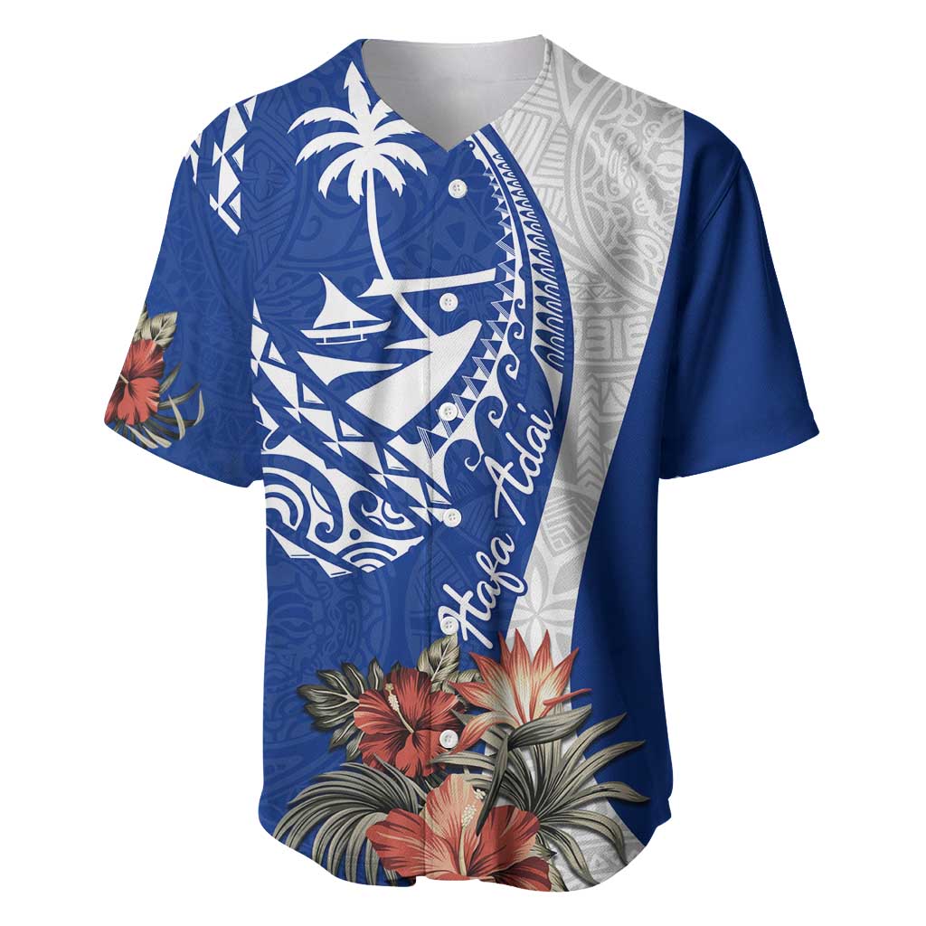 Blue Guam Hafa Adai Baseball Jersey Tropical Flowers with Polynesian Pattern LT9 Blue - Polynesian Pride