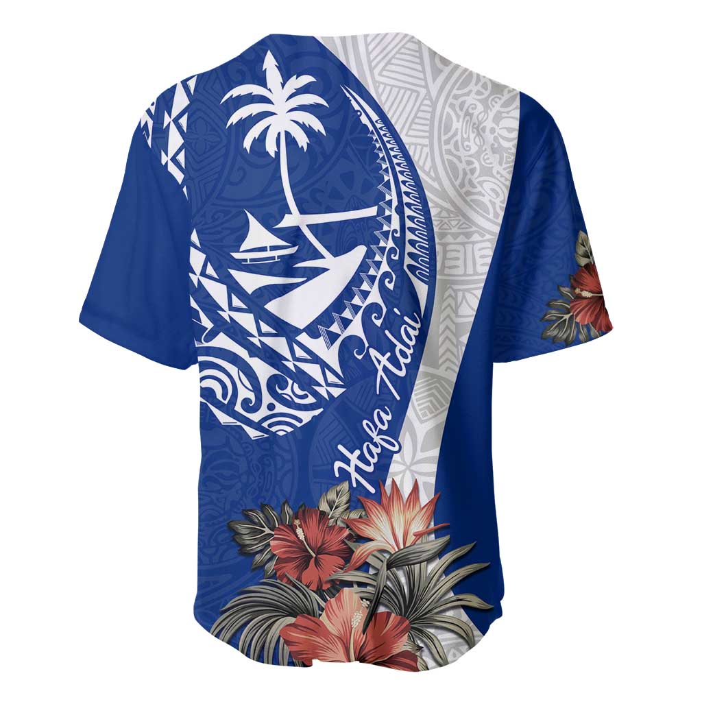 Blue Guam Hafa Adai Baseball Jersey Tropical Flowers with Polynesian Pattern LT9 - Polynesian Pride