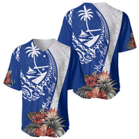 Blue Guam Hafa Adai Baseball Jersey Tropical Flowers with Polynesian Pattern LT9 - Polynesian Pride