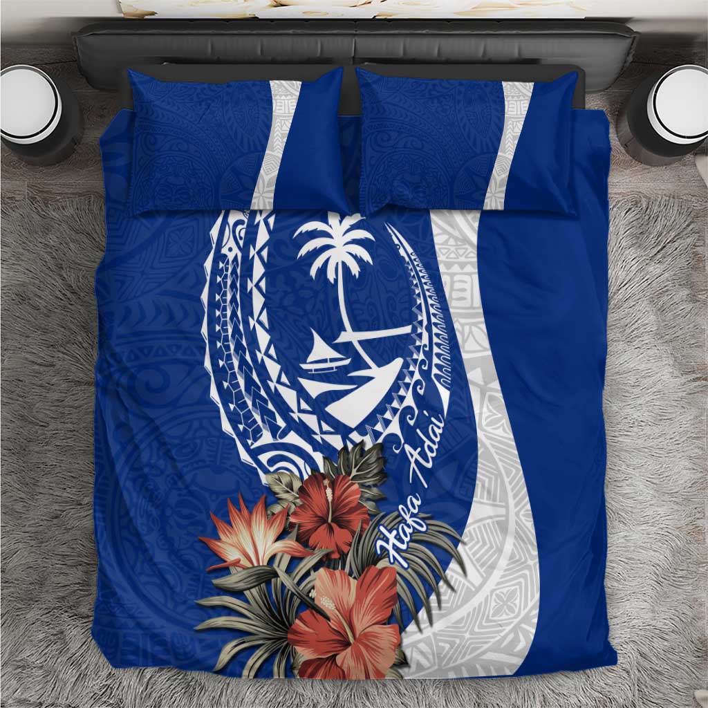 Blue Guam Hafa Adai Bedding Set Tropical Flowers with Polynesian Pattern LT9 Blue - Polynesian Pride