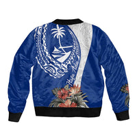Blue Guam Hafa Adai Bomber Jacket Tropical Flowers with Polynesian Pattern LT9 - Polynesian Pride