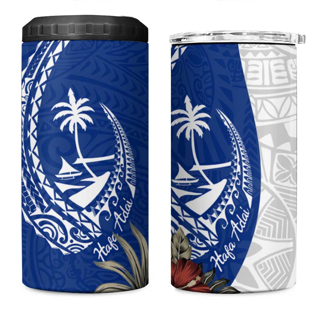 Blue Guam Hafa Adai 4 in 1 Can Cooler Tumbler Tropical Flowers with Polynesian Pattern LT9 One Size: 16 oz Blue - Polynesian Pride