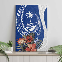 Blue Guam Hafa Adai Canvas Wall Art Tropical Flowers with Polynesian Pattern LT9 - Polynesian Pride