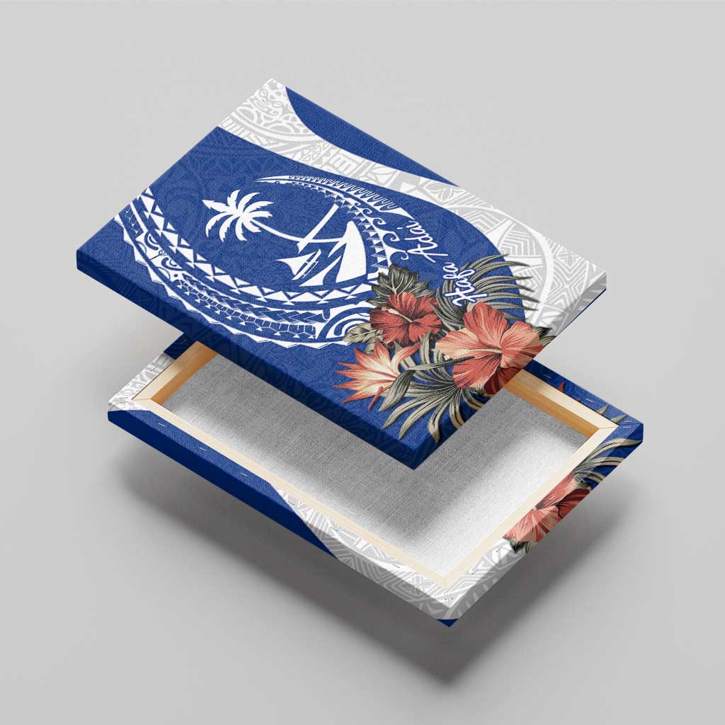 Blue Guam Hafa Adai Canvas Wall Art Tropical Flowers with Polynesian Pattern LT9 - Polynesian Pride